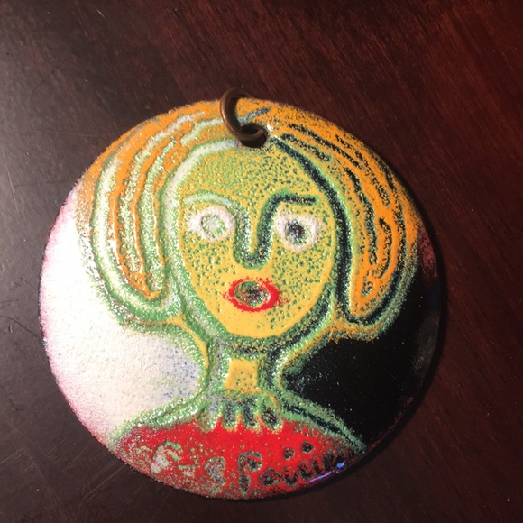 Enamel on Copper Pendant Necklace 2 inches - Picture 1 of 6